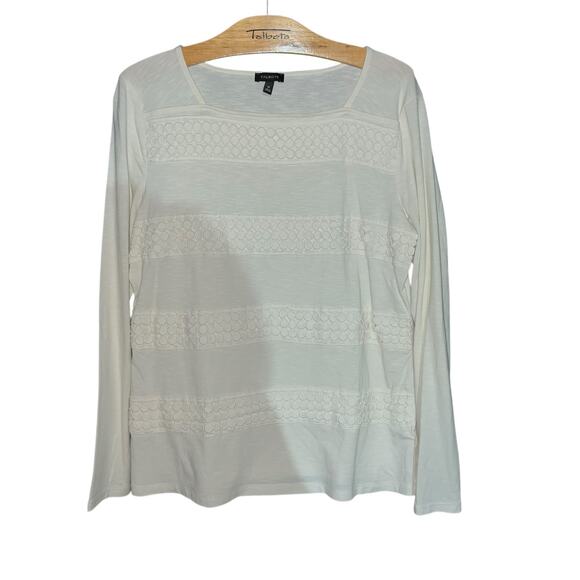 Talbots Women's Elegant White Eyelet Stripe Long Sleeve Top Size Medium - Picture 6 of 8